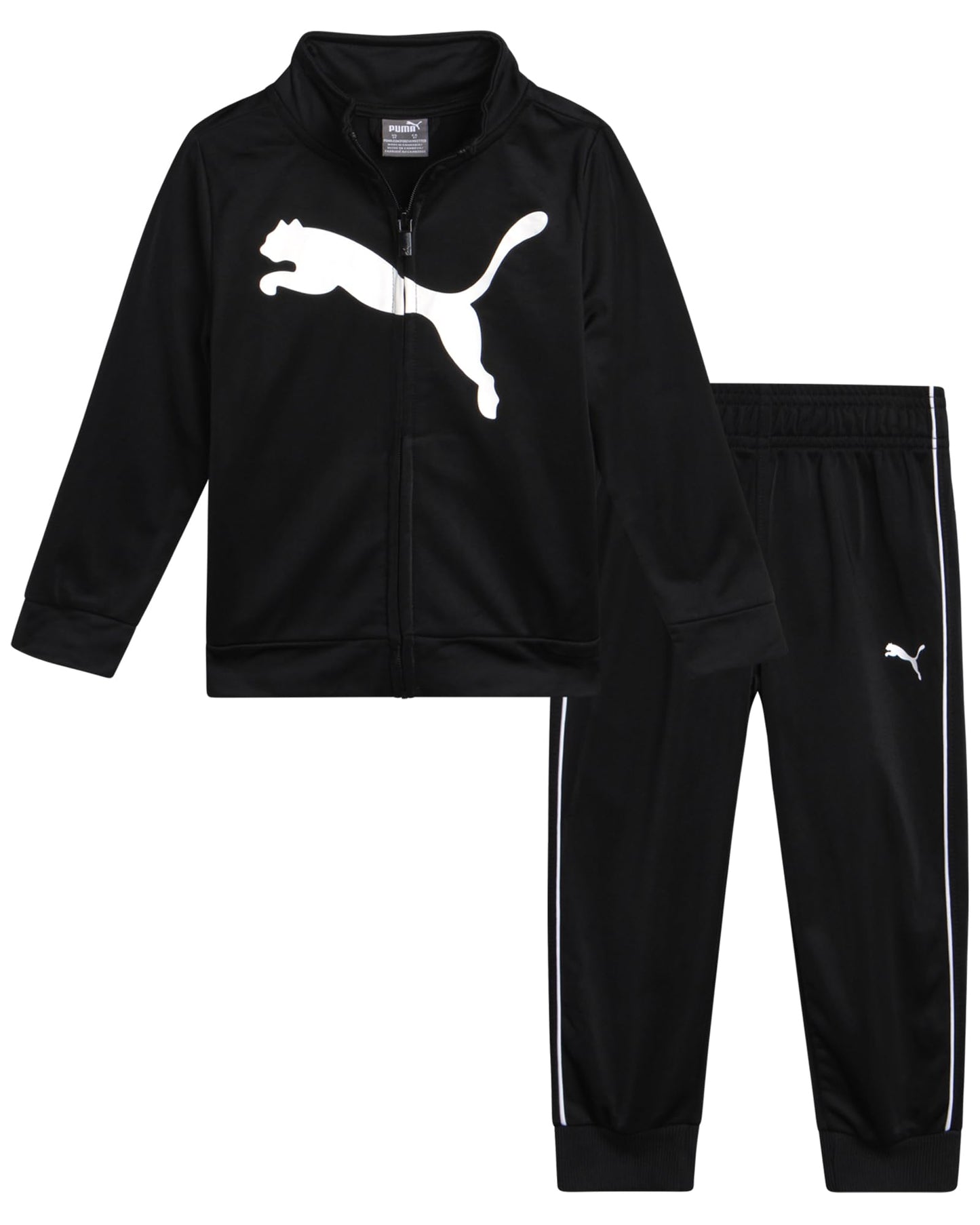 PUMA Boys Pants Set - 2 Piece Lightweight Tricot Zip Up Toddler Boys Sweatshirts and Kids Sweatpants Clothing Set, Size 3T, Blac
