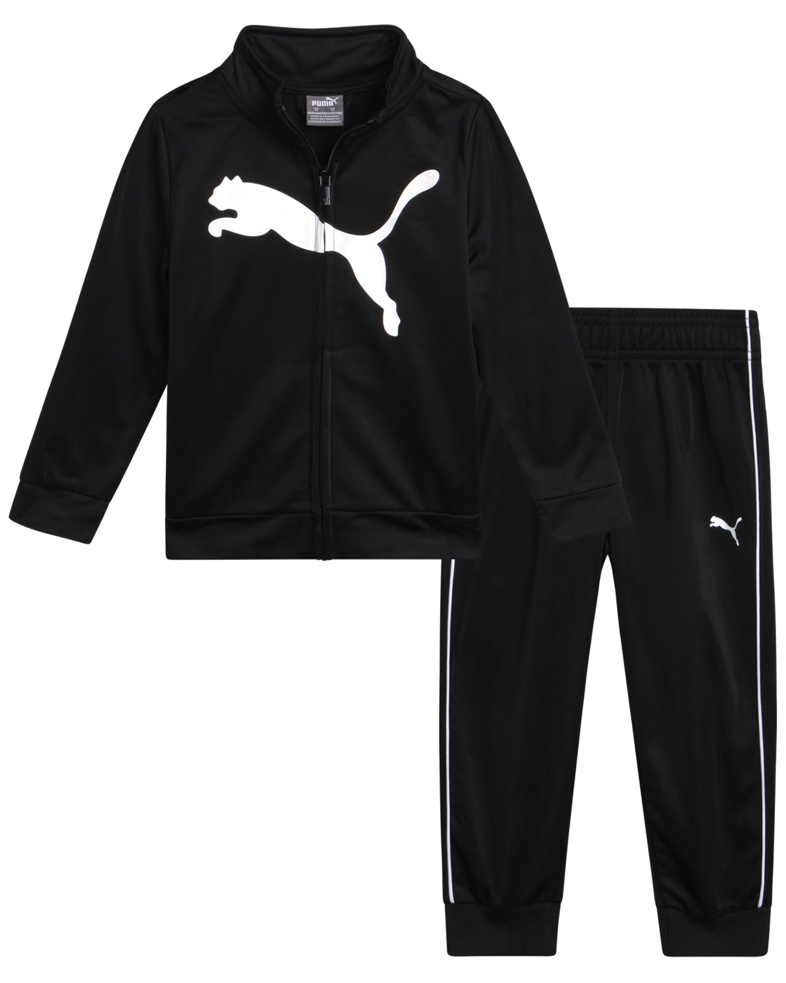 PUMA Boys Pants Set - 2 Piece Lightweight Tricot Zip Up Toddler Boys Sweatshirts and Kids Sweatpants Clothing Set, Size 3T, Blac