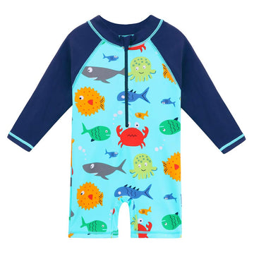 Huaaniue Baby/Toddler Boy Swimsuit Rashguard Swimwear Long Sleeve One-Piece Blue 3-4T