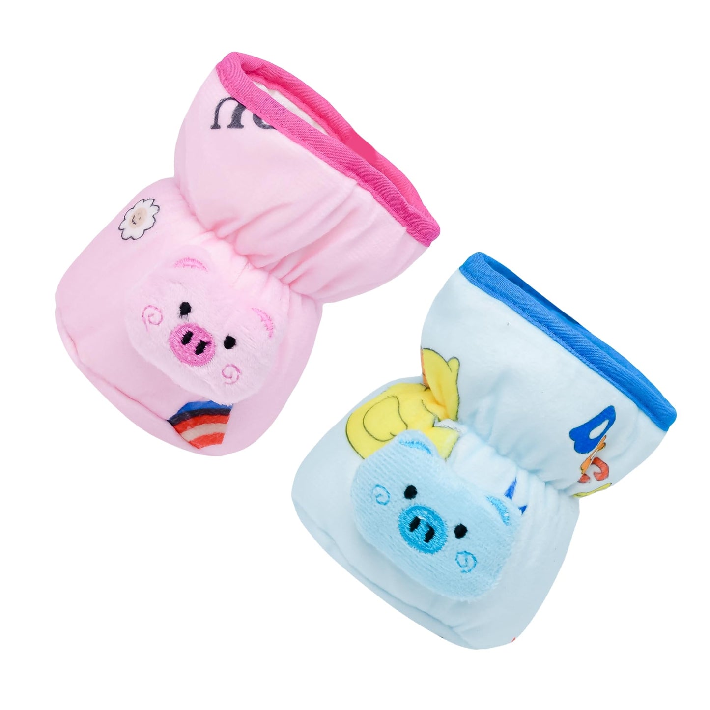 The Little Lookers Soft Plush Stretchable Baby Feeding Bottle Cover With Easy To Hold Strap | Cute Animated Overall Print Pack O
