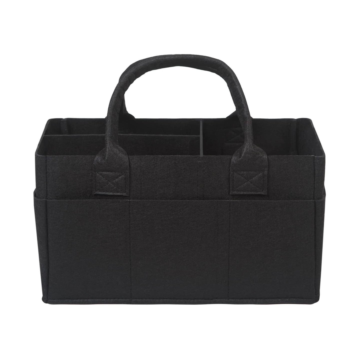 Sammy & Lou Collapsible Black Felt Storage Caddy, Divided Design To Keep Diapers, Wipes And Changing Items Organized, Two Handle