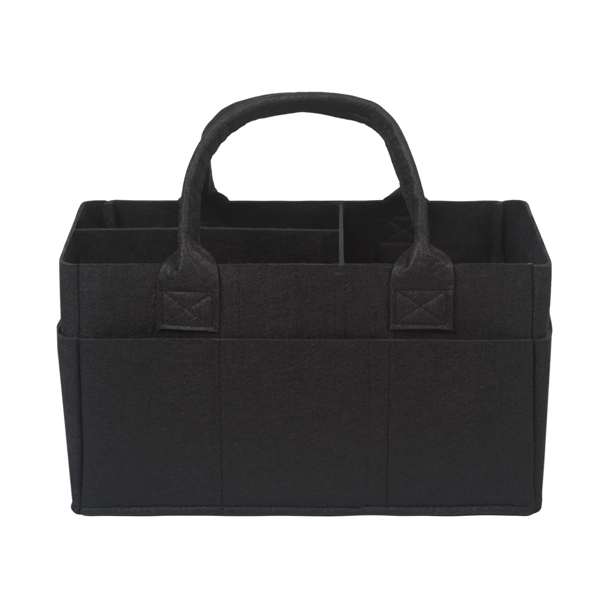 Sammy & Lou Collapsible Black Felt Storage Caddy, Divided Design To Keep Diapers, Wipes And Changing Items Organized, Two Handle