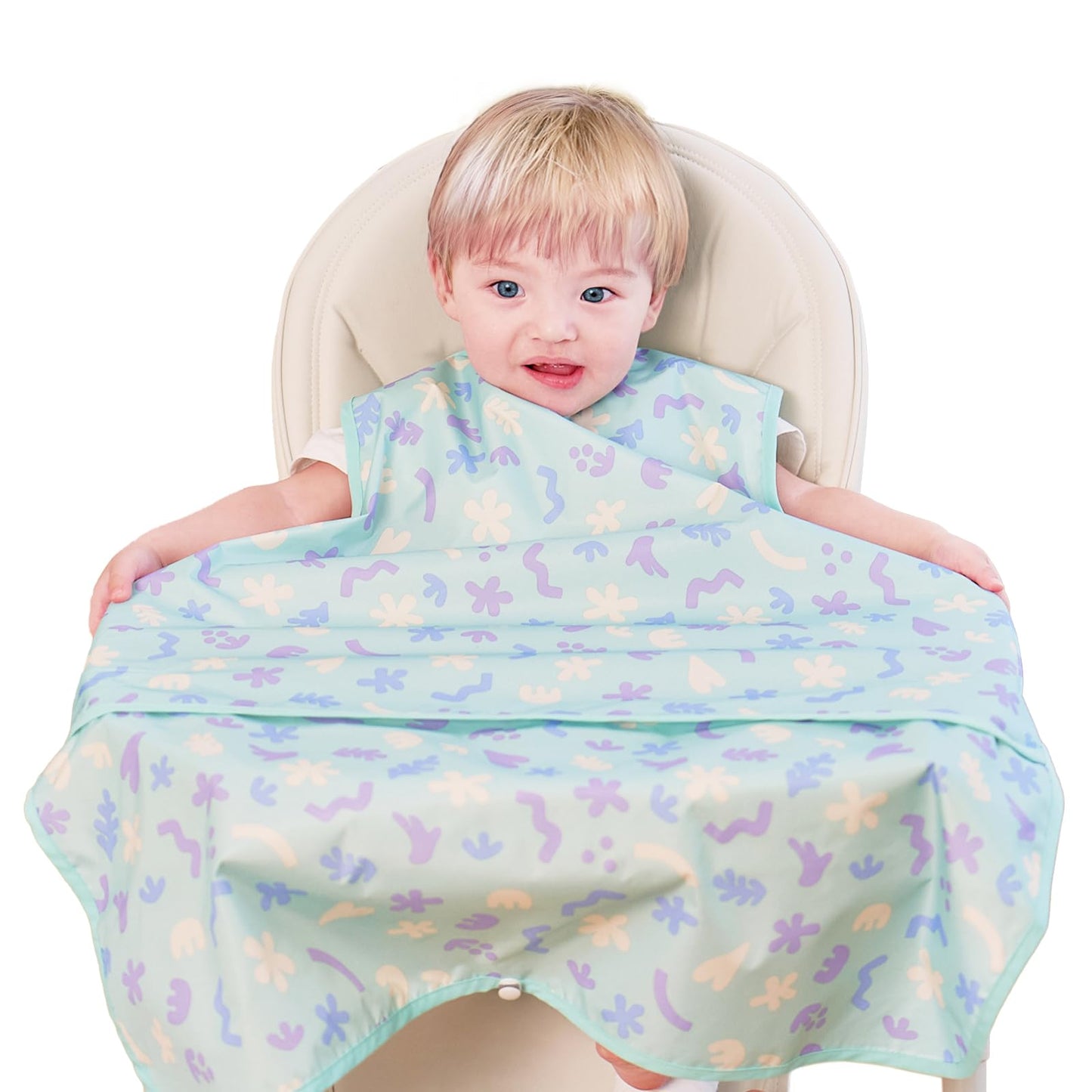 aijoo All-in-one Coverall Baby Feeding Bibs, Sleeveless, Suction plates compatible BLW Bibs Covers baby and high chair (Mint Flo