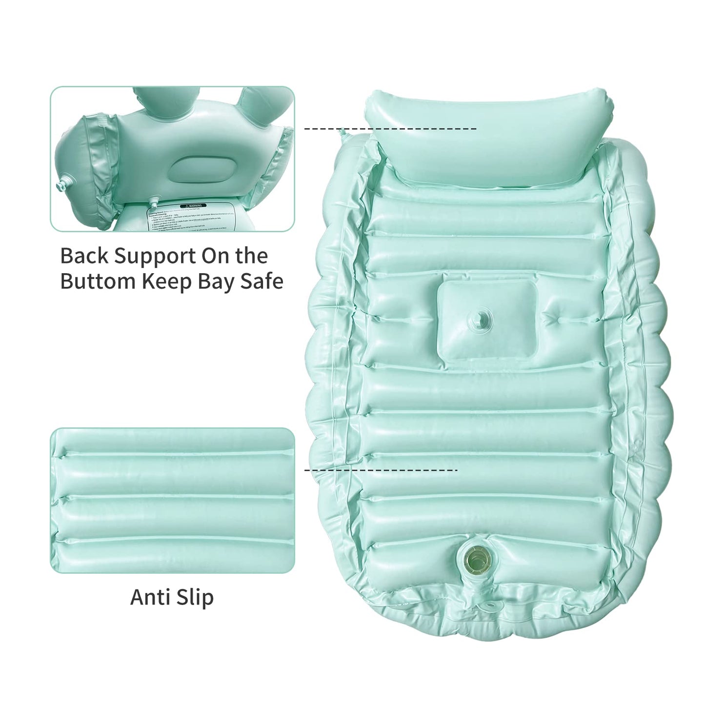 Hotmax Inflatable Baby Bathtub Portable Travel Bath Tub For Infants To Toddler Foldable Non Slip Spa Tub With Air Pump (Green)