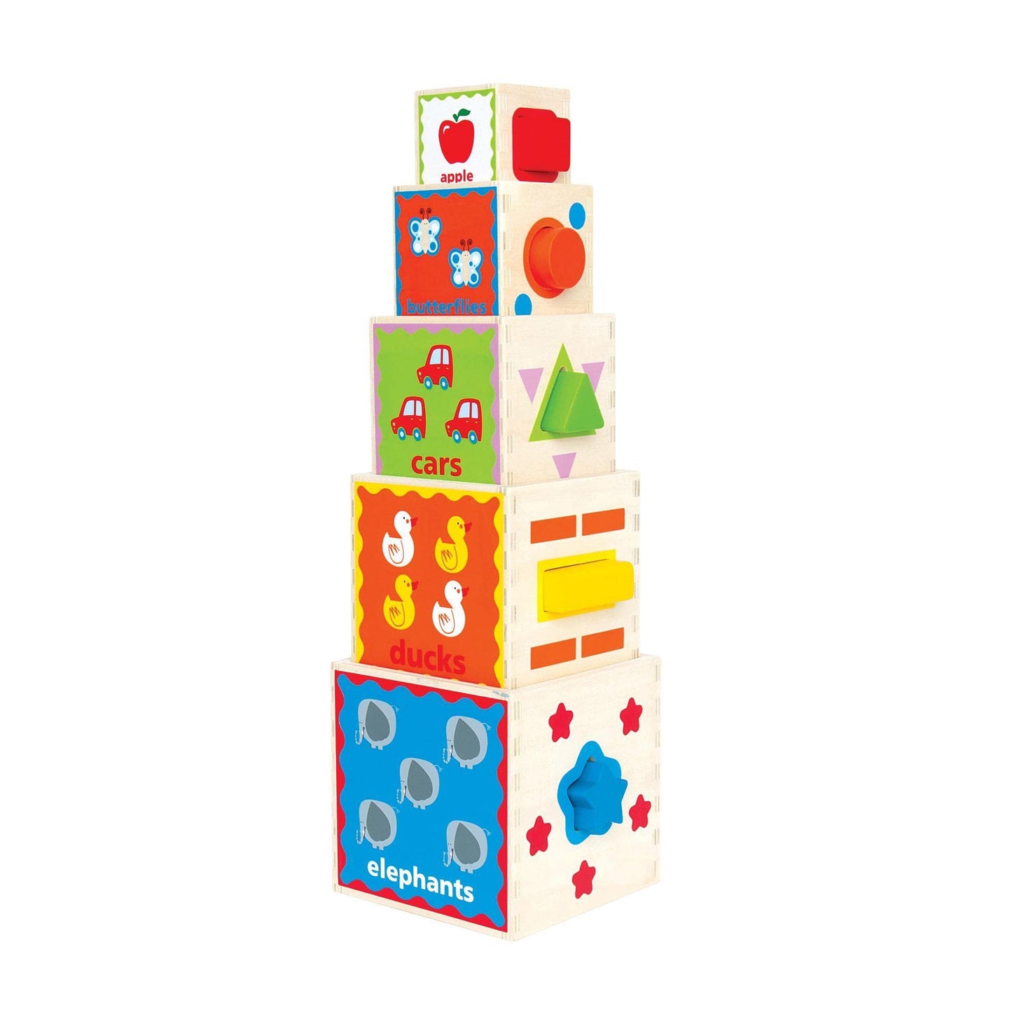 Hape Pyramid of Play Wooden Toddler Wooden Nesting Blocks Set, L: 5.5, W: 5.5, H: 5.5 inch