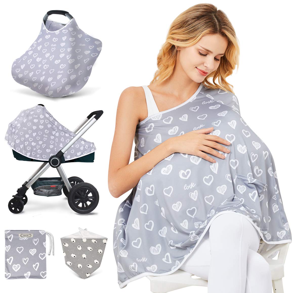 Kefee Kol Baby Nursing Cover & Nursing Poncho - Multi Use Cover For Baby Car Seat Canopy, Shopping Cart Cover, Stroller Cover, 3
