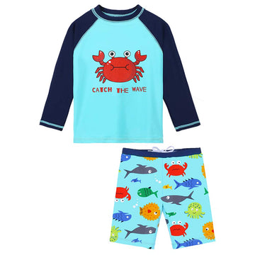 Huaaniue Baby Toddler Boy Swimsuit Rashguard Set Swimwear Upf 50+ Blue 1-2 T