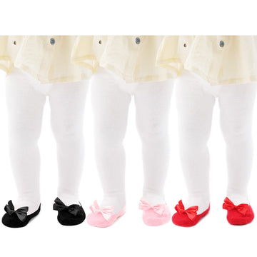 Mini Angel Baby Girl Tights Non Slip Baby Tights 6-12 Months Girls Shoe-Look Leggings Bow Cotton Pantyhose For Toddler 3 Pack (B