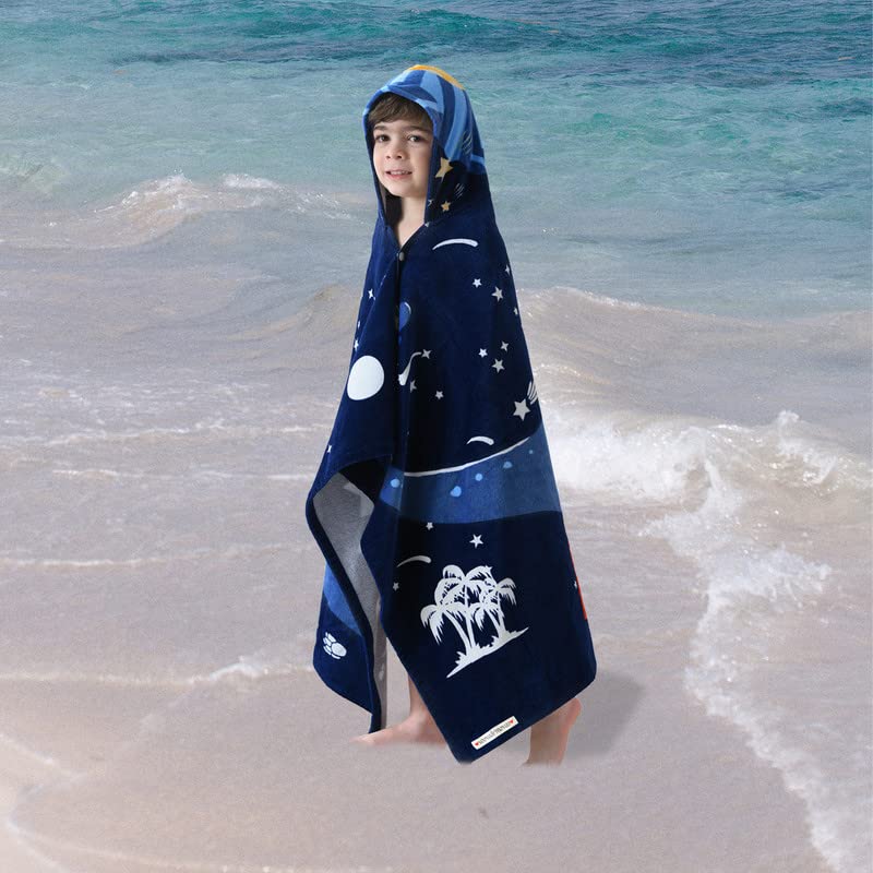 Voova & Movas Dinosaur Beach Towel With Hood For Kids Age 3-10 | Soft Thick Absorbent Cotton Wrap Blanket | Beach, Pool, Swim Us