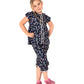 Cherry Crumble Navy Blue Floral Printed Viscose Half Sleeves Peter Pan Collar Night Wear Regular Fit Lace Summer Nightsuit for G