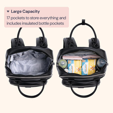 Babbleroo Leather Diaper Bag Backpack - Baby Essentials Travel Baby Bag, Multi Function, With Changing Pad, Stroller Straps & Pa