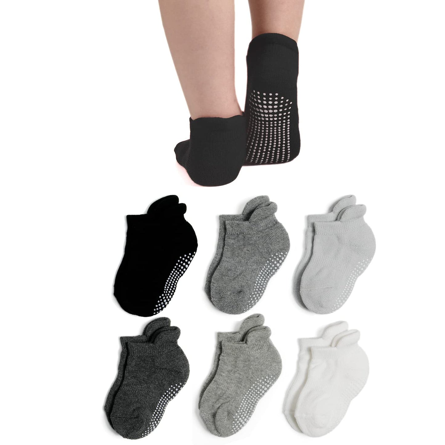 Epeius Baby Socks Toddler Non-Slip Socks Thick Cotton Ankle Socks With Grips Kids Boys Girls Cozy Cushion Low Cut Socks 6 Pair P
