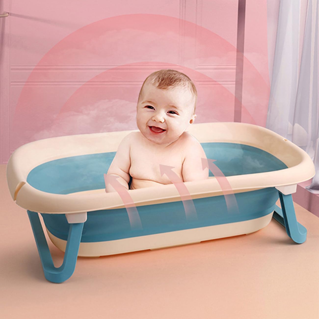 Collapsible Baby Bathtub With Bath Pad Portable Bathtub With Drain Hole Folding Bathtub With Water Temperature Sensing