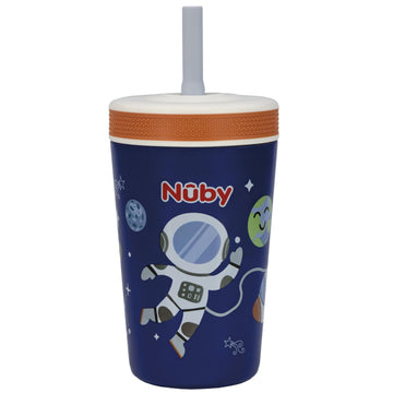 Nuby Thirsty Kids Insulated Toddler Cup with Silicone Flexstraw - 12 oz - Stainless Steel and Leak-Resistant - 18+ Months - Astr