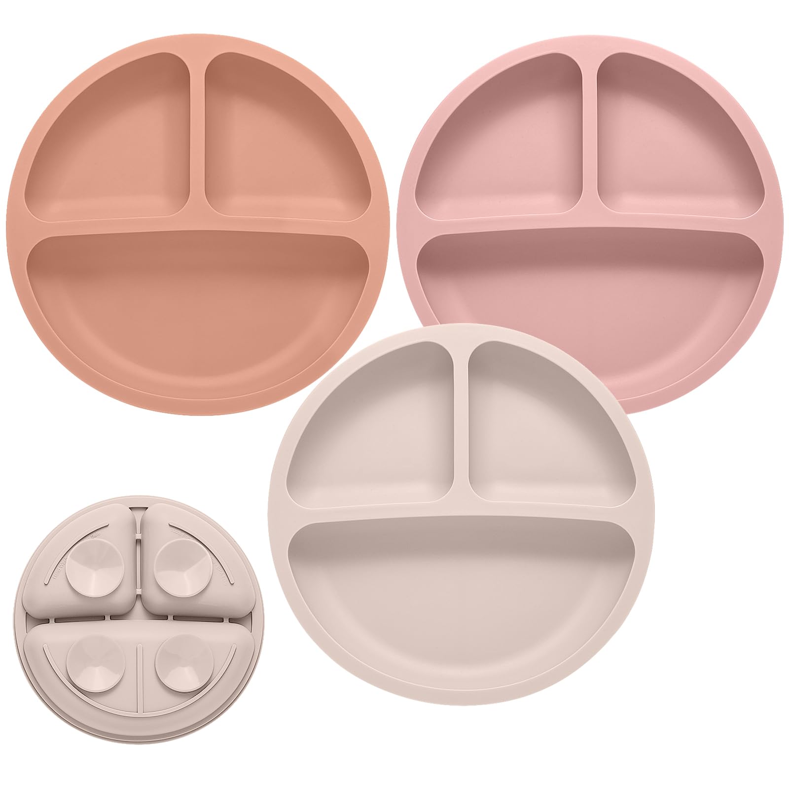Eascrozn Toddler Plates, 3 Pack Divided Suction Plates For Baby, Food Grade Silicone Baby Plates, Bpa Free, Non-Slip, Baby Led W