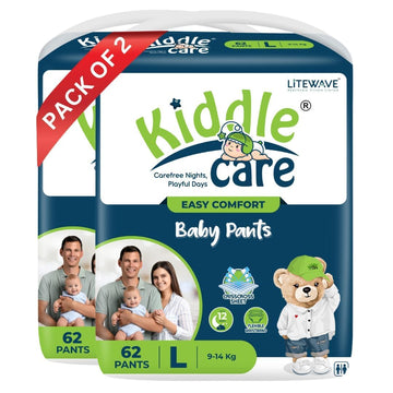 Kiddle Care Easy Comfort Diaper Pants For Babies | Large (L) | 124 Pieces Pack | 914 Kg | Soft Breathable Pants With 12 Hour Dr