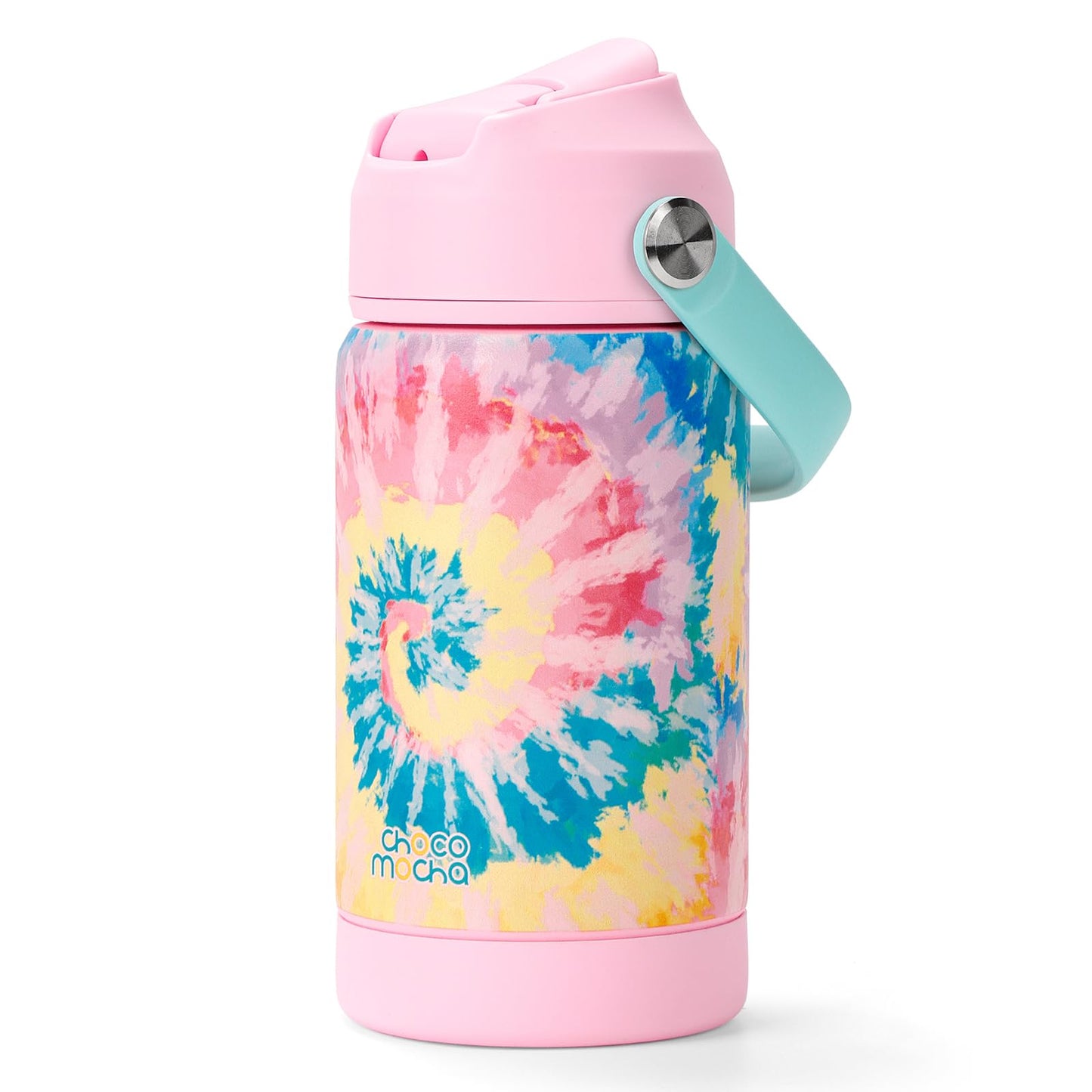 Choco Mocha Tie Dye Kids Insulated Water Bottle Kids Stainless Steel Water Bottle With Straw Spill Proof Metal Water Bottle For