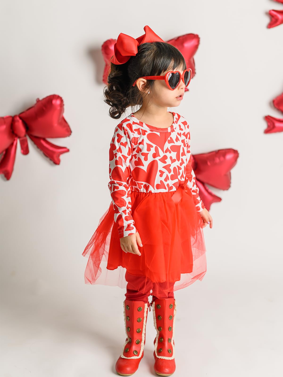 Vieille Toddler Girls Valentines Day Tulle Dress 3T Kids Love Heart Long Sleeve Red Tutu Dress Spring Clothes 4T