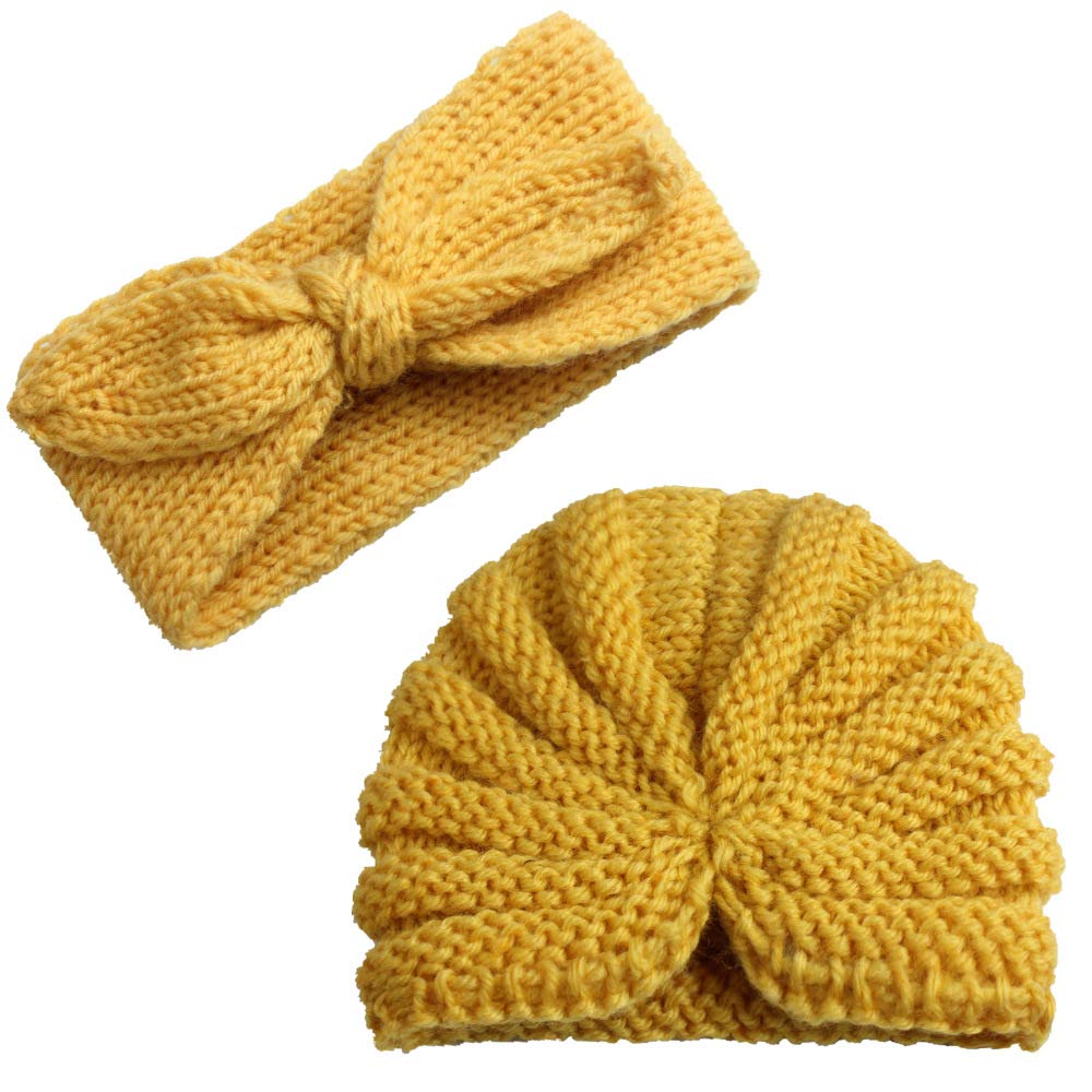 Syga Pack Of 2 Baby Cap & Headband Woolen Soft Stretchable Hat And Ears Warm Headband For Newborn Baby Winter Cap 03 Years  Ye
