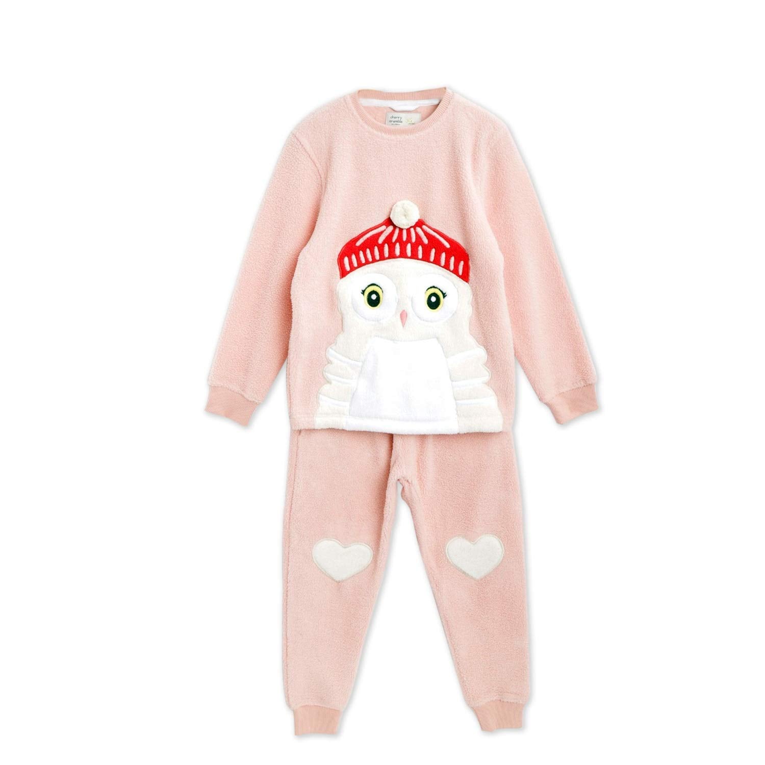 Cherry Crumble California Girls Owl Applique Winter Nightsuit Regular Pajama Set (CTWSNSUIT5810PCH_Pink_912 Months)