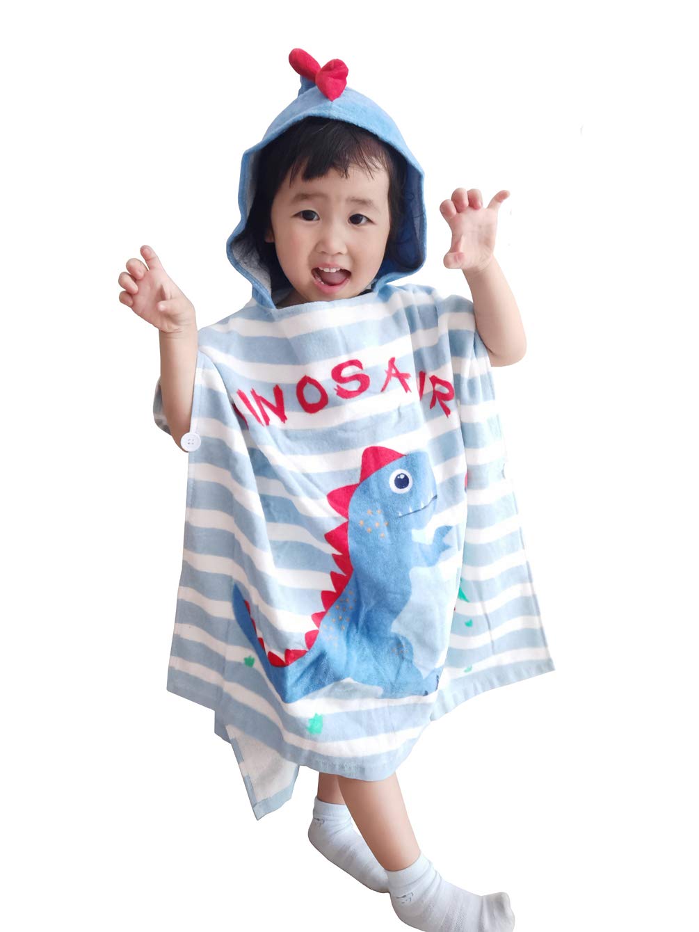Tonwhar Kids Bath/Pool/Beach Hooded Poncho Towel-Cartoon Animal Pattern Cotton Beach Towel For Baby And Kids (Dinosaur, 1-4 Year