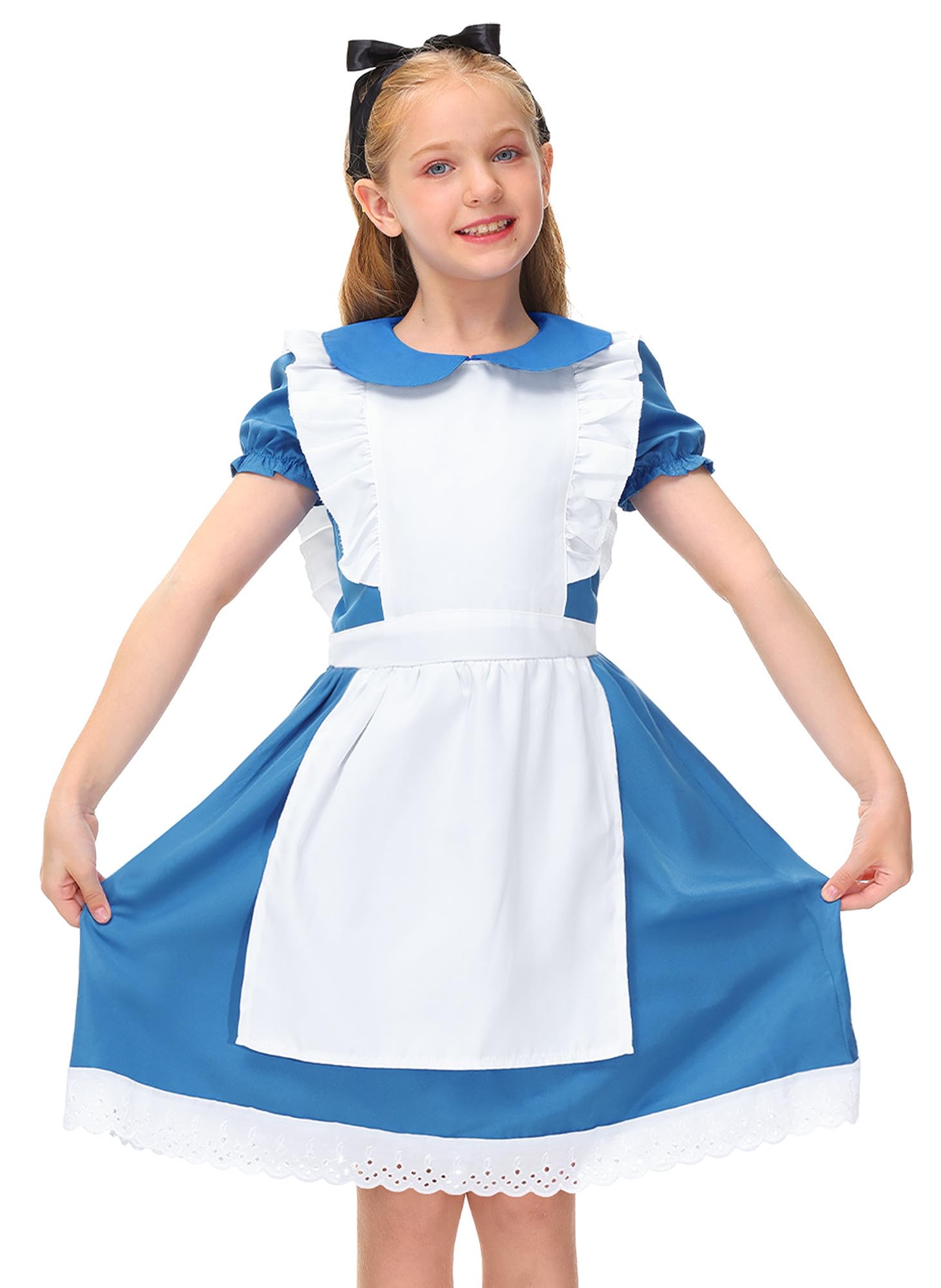 Besserbay Halloween Alice Costume With Black Headband Blue Peter Pan Collar Dress With White Apron For Child Girls 9-10 Years
