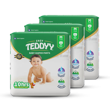 Teddyy Baby Easy Pant Diapers Medium 222 Count (Pack Of 3), 712 Kgs, 10 Hrs Leak Protection, Anti  Bacterial