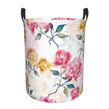 Pevtufa Colorful Flowers Foldable Laundry Basket Organizer,Fabric Clothes Toy Storage Basket Nursery Hamper Storage Bin For Hous