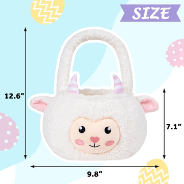 Sheep Easter Basket For Kids, Cute Plush Empty Bucket With Small Ears And Handle Egg Hunt Tote Candy Bag Basket For Boys Girlste