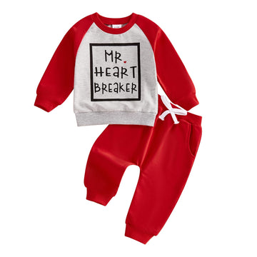 Baby Boy Fall Clothes Set Long Sleeve Letter Print Sweatshirt Pants Valentines Day Outfits 6 12 18 24 Months 2T (Gray, 0-6 Month