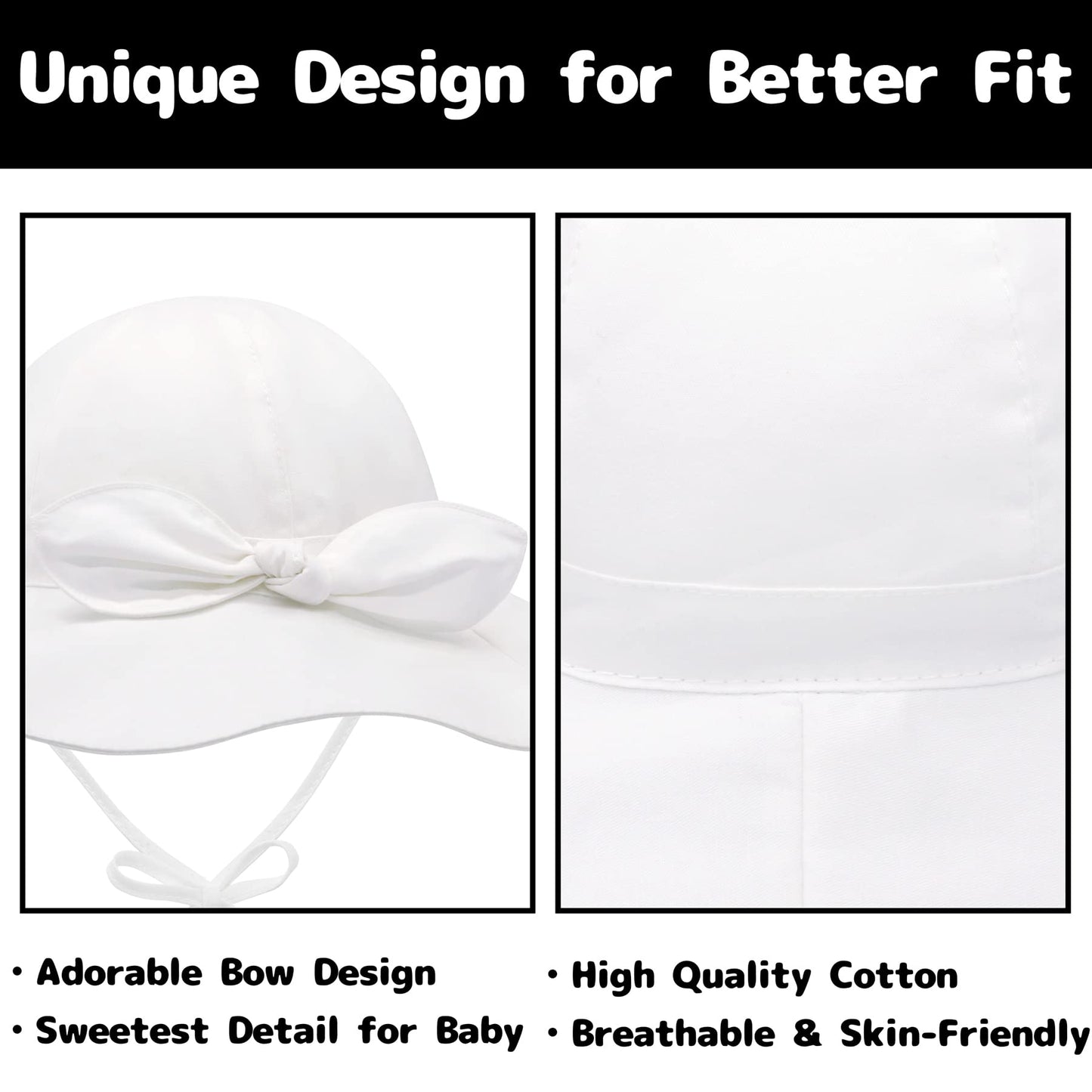 Baby Girl Sun Hat Baby Hats With Bows Upf 50+ Baby Beach Hat With Wide Brim Infant Hat Summer Bucket Hat White