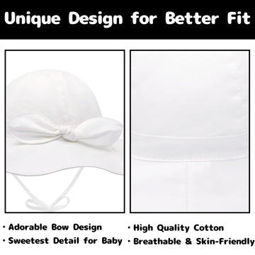 Baby Girl Sun Hat Baby Hats With Bows Upf 50+ Baby Beach Hat With Wide Brim Infant Hat Summer Bucket Hat White
