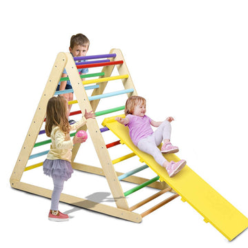 Costzon Foldable Triangle Climber With Reversible Ramp, 3 In 1 Climbing Toys For Toddlers Wooden Montessori Play Gym For Climbin