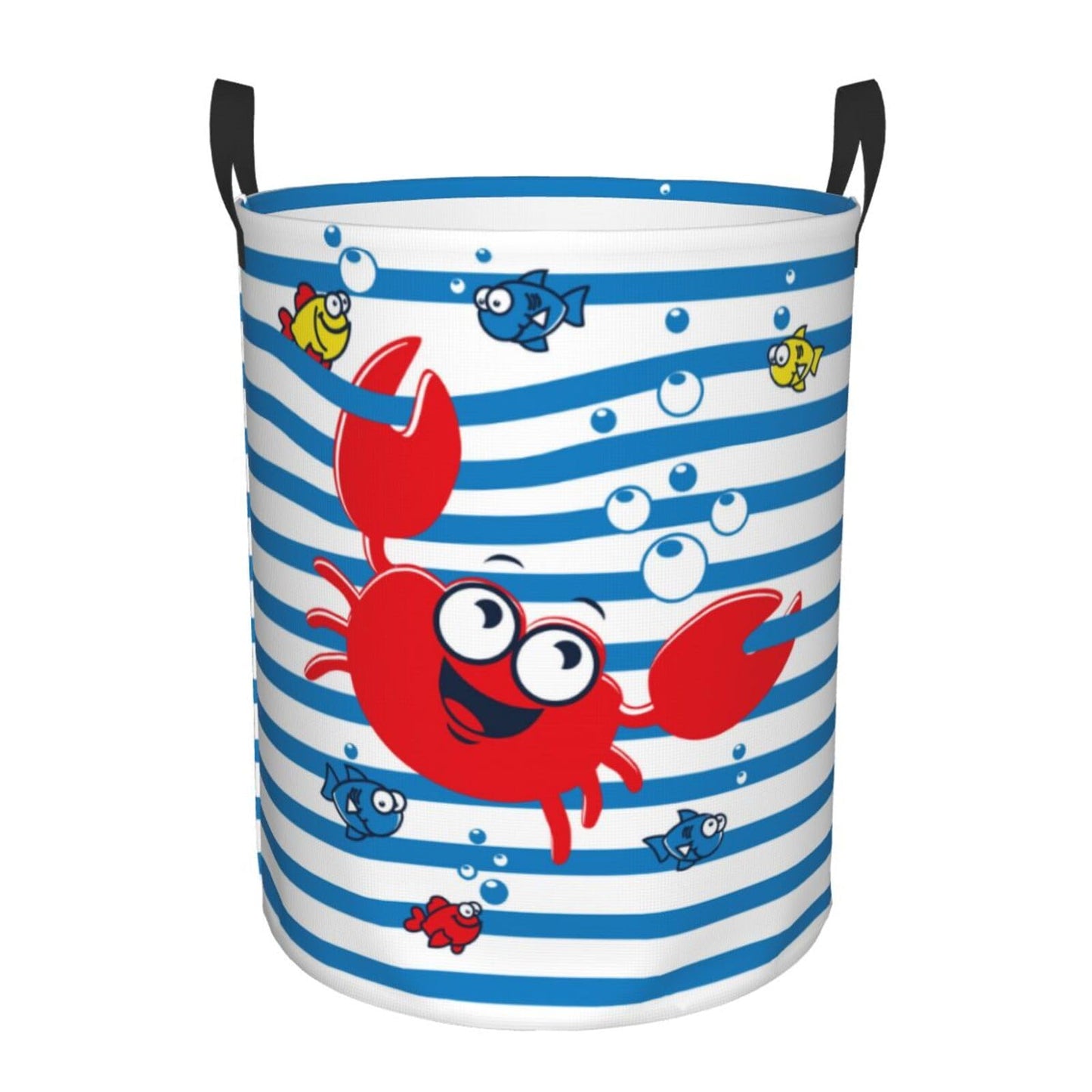 Pevtufa Red Funny Crab On Blue Stripe Foldable Laundry Basket Organizer,Fabric Clothes Toy Storage Basket Nursery Hamper Storage