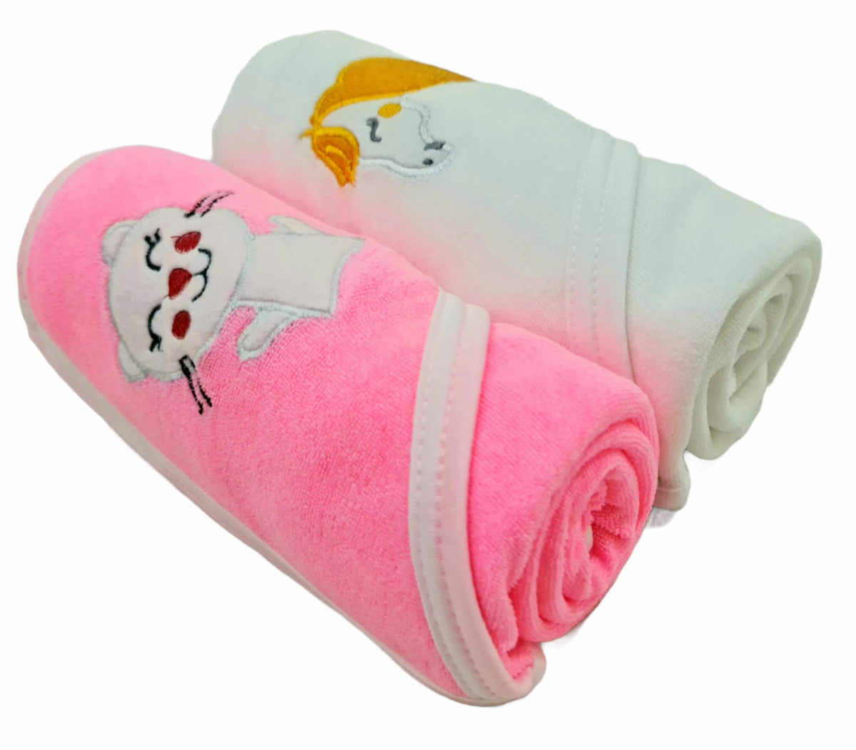First Kick Baby Cotton Bath Towels New Born Combo Pack of Hooded Soft Wrapping Towel Pack of 2 (70 cm x 66 cm) Set of 2