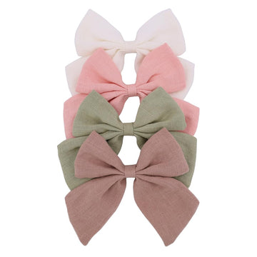 4 PCS Sailor Bow Hair Clips for Kids Girls Women Linen cotton Hair Bow Alligator Clips Baby Toddler Girl Mom Hair Accessories (A