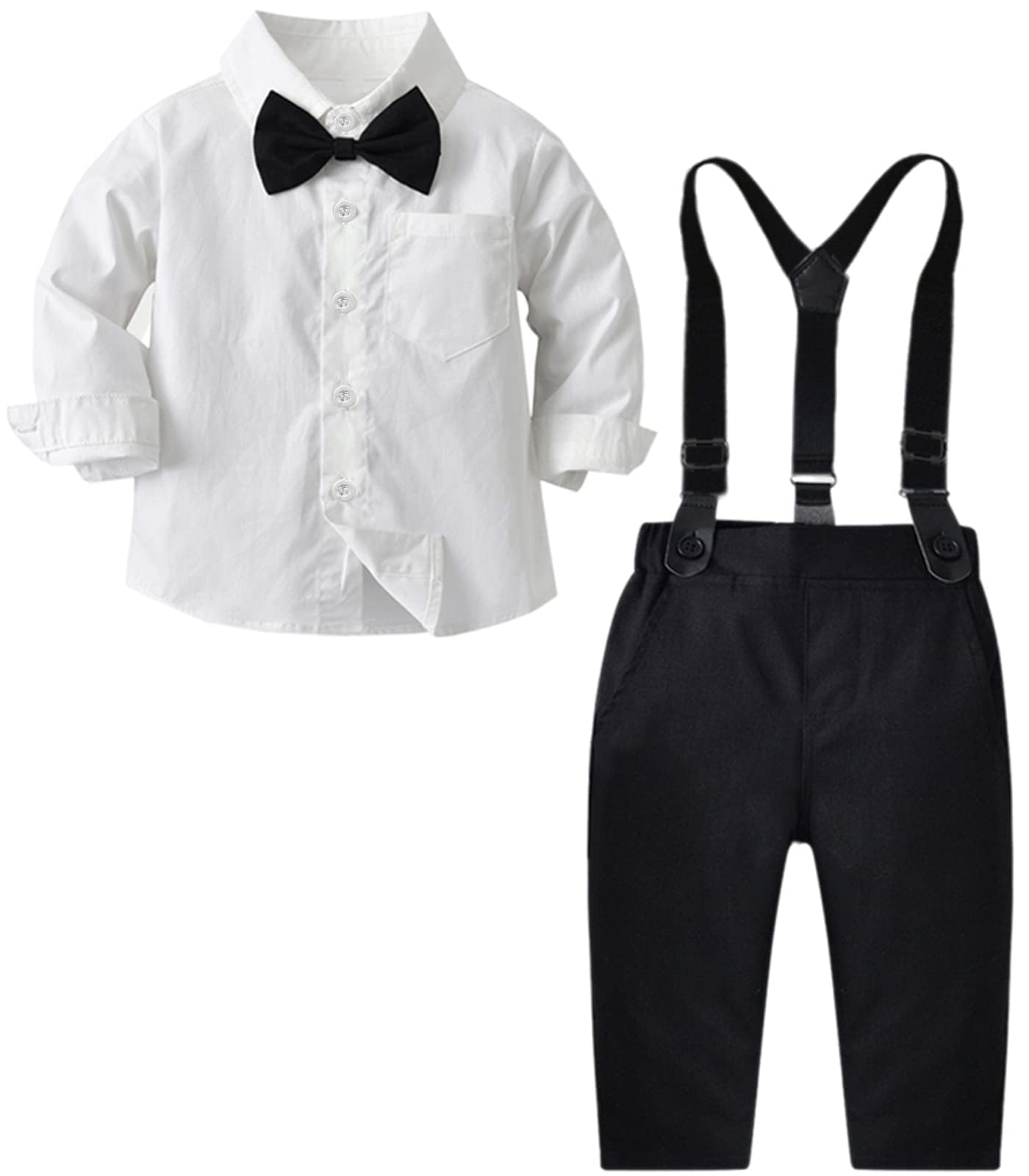 Sangtree Baby Boys Clothes, Long Sleeves Dress Shirt With Bow Tie And Black Susp WBBAPB0B6BQV2C8