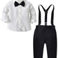 Sangtree Baby Boys Clothes, Long Sleeves Dress Shirt With Bow Tie And Black Suspender Pants Set Gentleman Tuxedo Outfit White Bl
