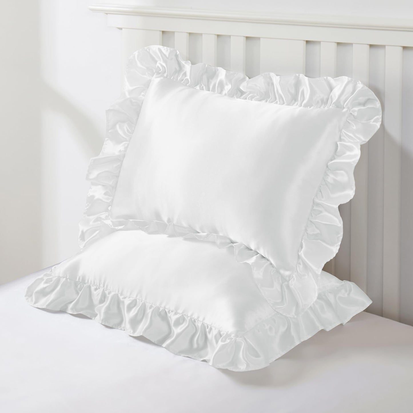 Entisn Ruffle Satin Toddler Pillowcase Set Of 2, 13 X 18 Inch Toddler Silky Pillow Covers With Envelope Closure, Anti Wrinkle So