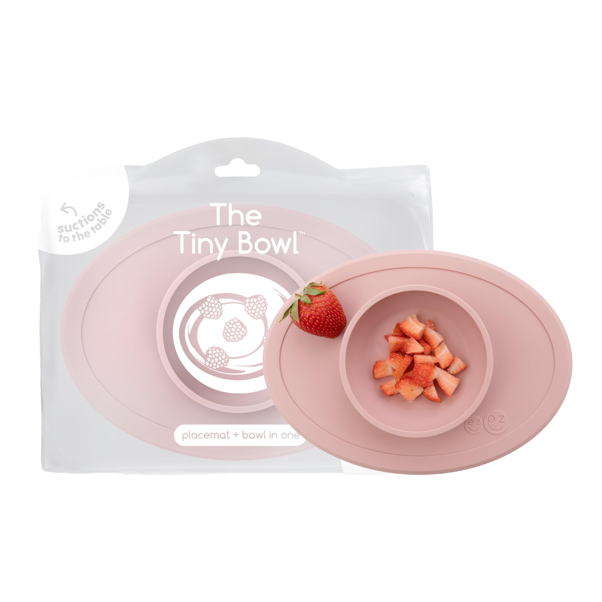 ezpz Tiny Plate - 6 Months+ (Blush) - Silicone Suction Plate for Baby with Built-in Placemat - Baby Led Weaning Supplies - Infan