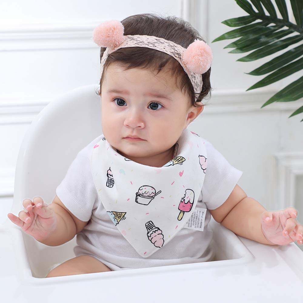 Jn&Lulu 3 Pack Newborn Baby Bibs Bandana Drool Bibs For Drooling Cotton Baby Gifts (Ice Cream)