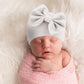 Bqubo Newborn Baby Girls Hats Mittens Set Hospital Hat Beanie Infant Bow Hats Baby Cotton No Scratch Gloves For 0-6 Months