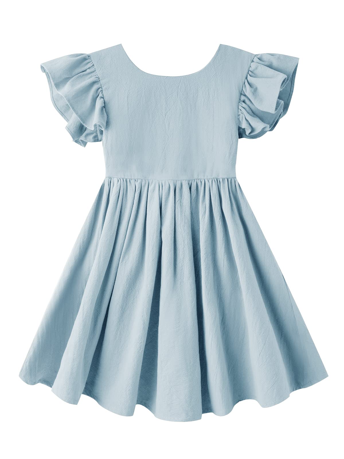 Dutebare Toddler Baby Girls Dress Cotton Linen Ruffle Sleeveless Halter Kids Casual Beach Dresses Light Blue 120