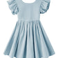 Dutebare Toddler Baby Girls Dress Cotton Linen Ruffle Sleeveless Halter Kids Casual Beach Dresses Light Blue 110