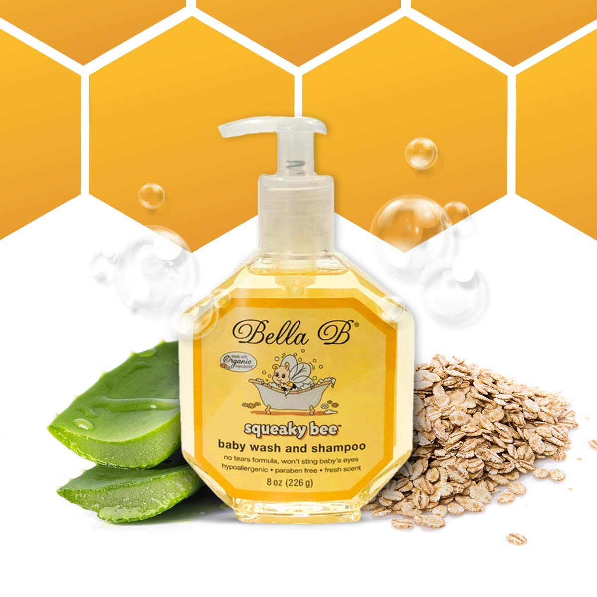 Bella B Squeaky Bee Bodywash 8 oz Baby Baby Bath Organic Natural Kids Organic Soap Baby Soap Organic 8 oz, Body Wash and Shampoo