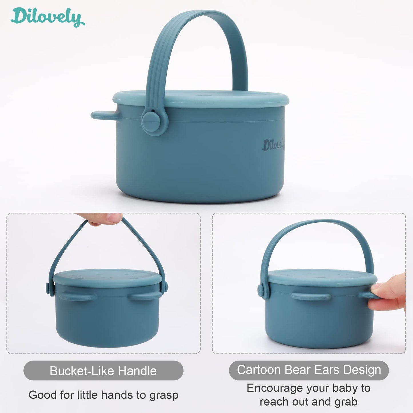 Dilovely Snack Cups For Toddlers, Silicone Snacks Containers, Baby Food Catcher Spill Proof, Kid Snacks Holder With Dustproof Li