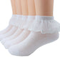 Xiyadun 5 Pairs Toddler Baby & Child Girls Ruffle Lace Ankle Cotton Dress Socks (S For 1-2 Years, Eyelet White)