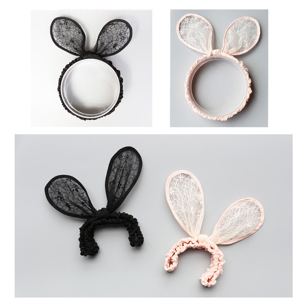 2-Pack Easter Bunny Headbands Rabbit Ears Lace Elastic Bow - Cute Stretch Hairbands For Baby Girls , Newborn,Toddler And Childre