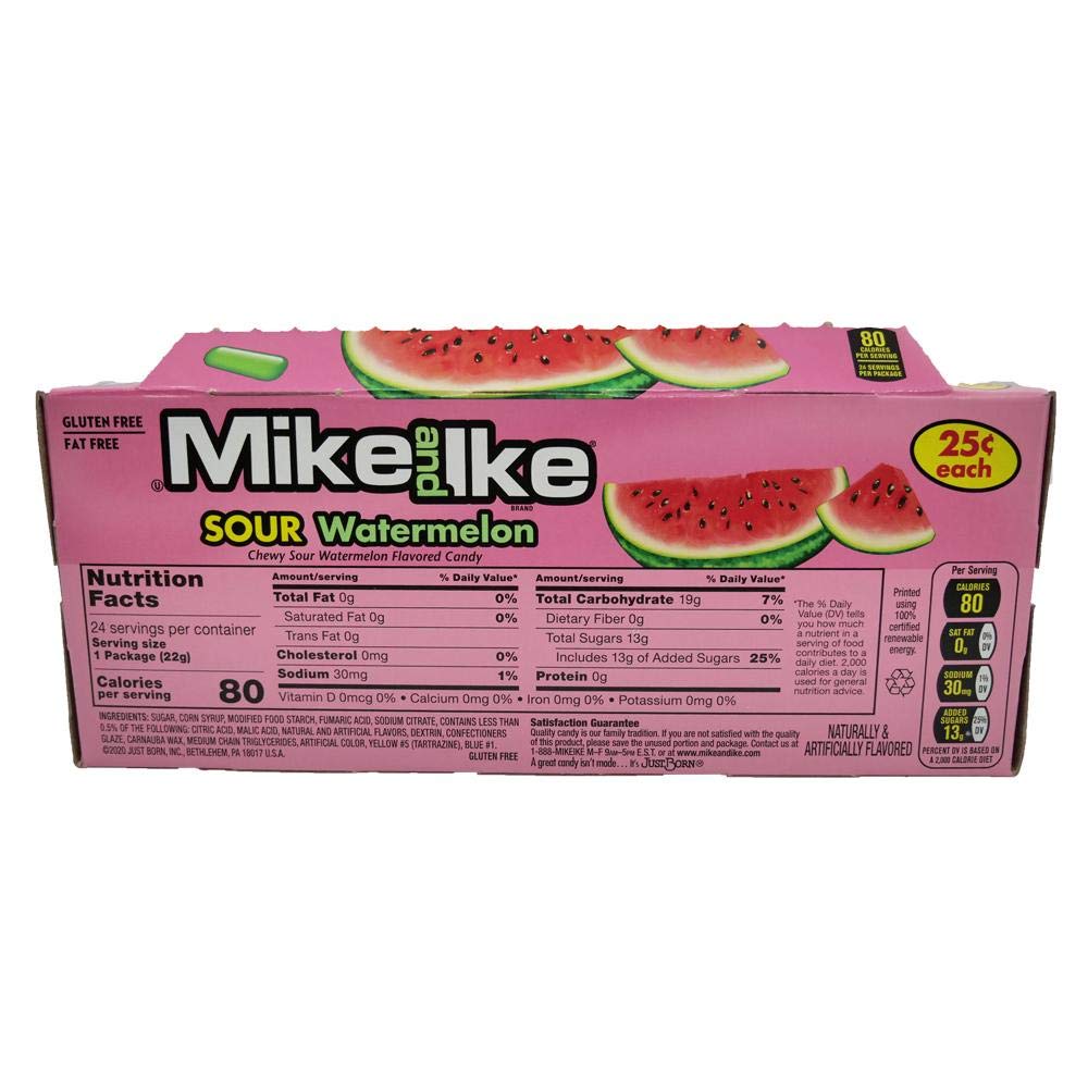Mike And Ike Sour Watermelon Chewy Candies - Case Of 24 078-Oz Box