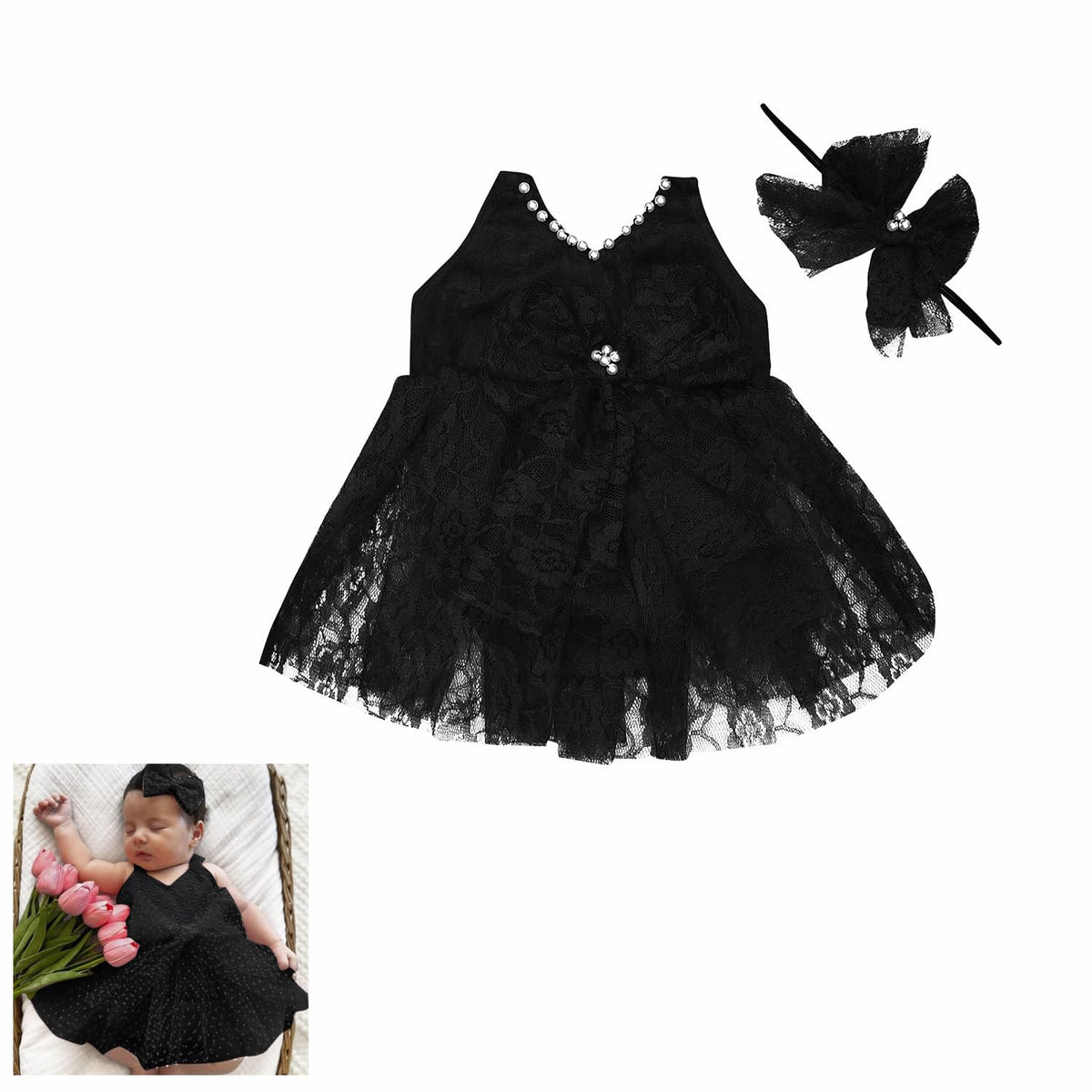 The Root & Craft Kids Birthday Photoshoot Outfit Bodysuit Dress Baby Net Rmper Infant GirlS Lace Romper With Headband, 03 Mont